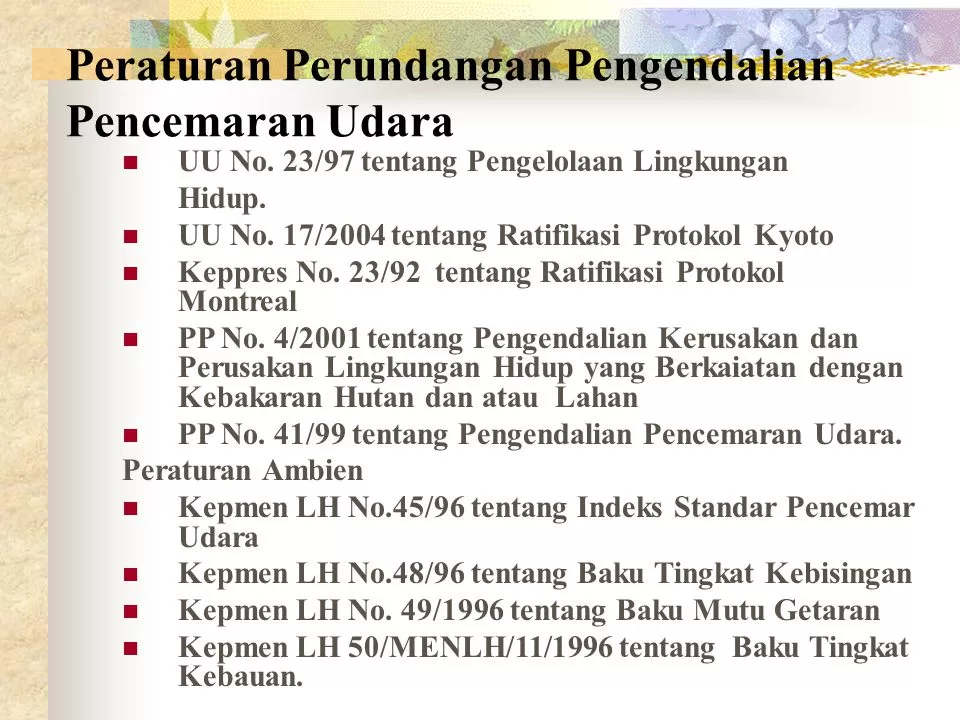 Peraturan Perundangan Pengendalian Pencemaran Udara